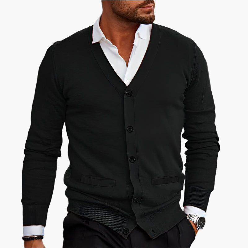 Men's Classic Button-Up Cardigan Sweater – Elegant V-Neck Style for Business and Casual Wear