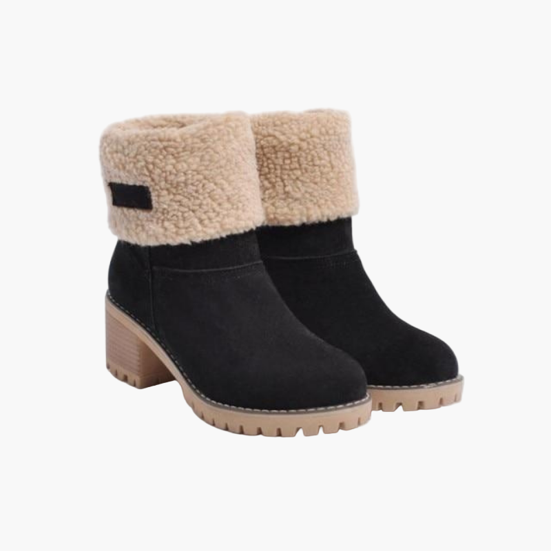 Women's Winter Block Heel Ankle Boots with Fold-Over Cuff – Fashionable and Comfortable Cold Weather Footwear