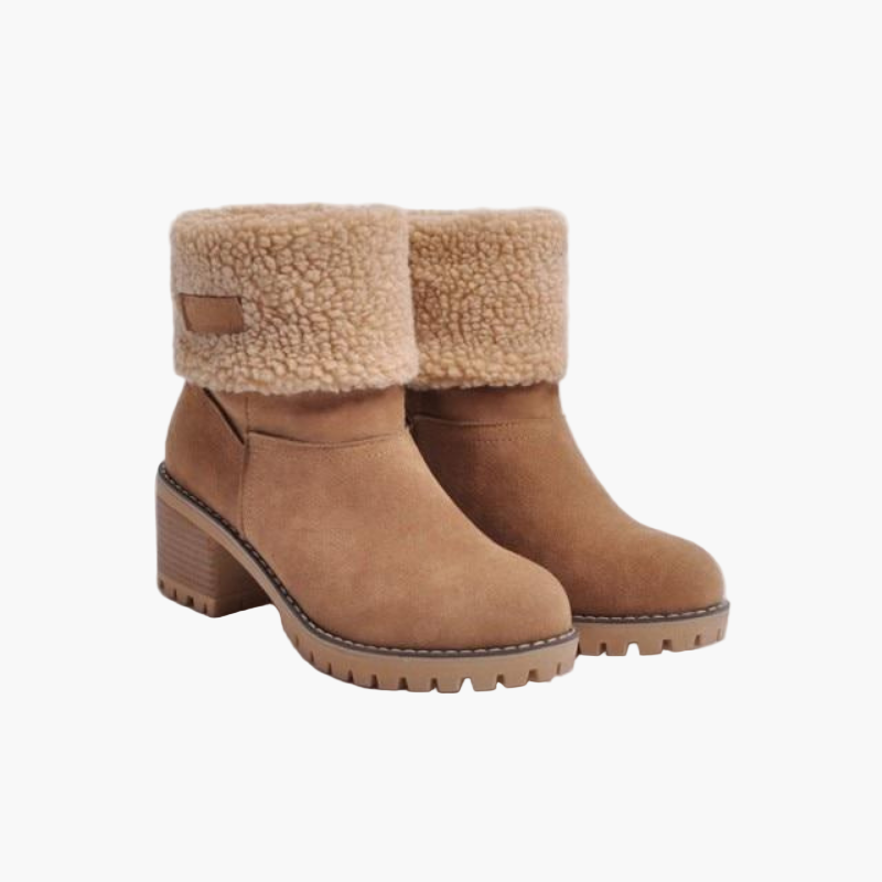 Women's Winter Block Heel Ankle Boots with Fold-Over Cuff – Fashionable and Comfortable Cold Weather Footwear