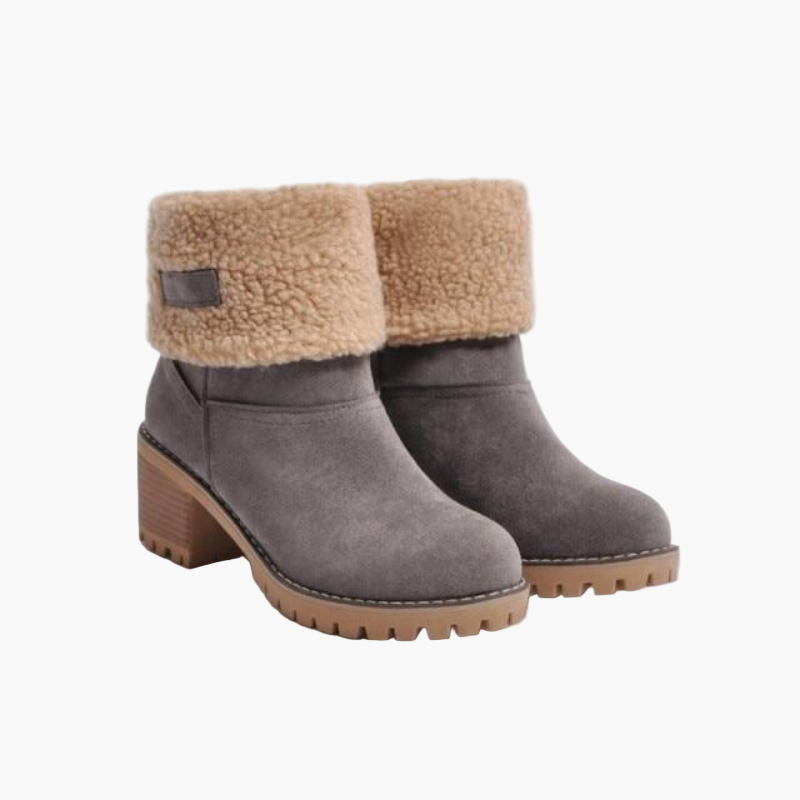 Women's Winter Block Heel Ankle Boots with Fold-Over Cuff – Fashionable and Comfortable Cold Weather Footwear