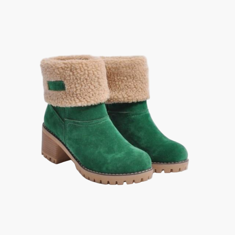 Women's Winter Block Heel Ankle Boots with Fold-Over Cuff – Fashionable and Comfortable Cold Weather Footwear