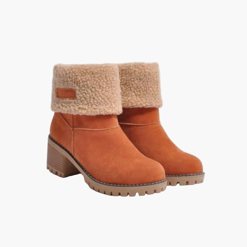 Women's Winter Block Heel Ankle Boots with Fold-Over Cuff – Fashionable and Comfortable Cold Weather Footwear