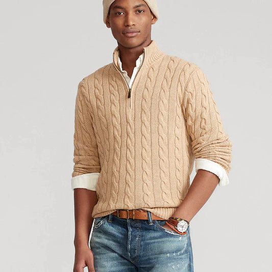 Men's Classic Cable Knit Quarter-Zip Sweater – Timeless Style for Everyday Wear