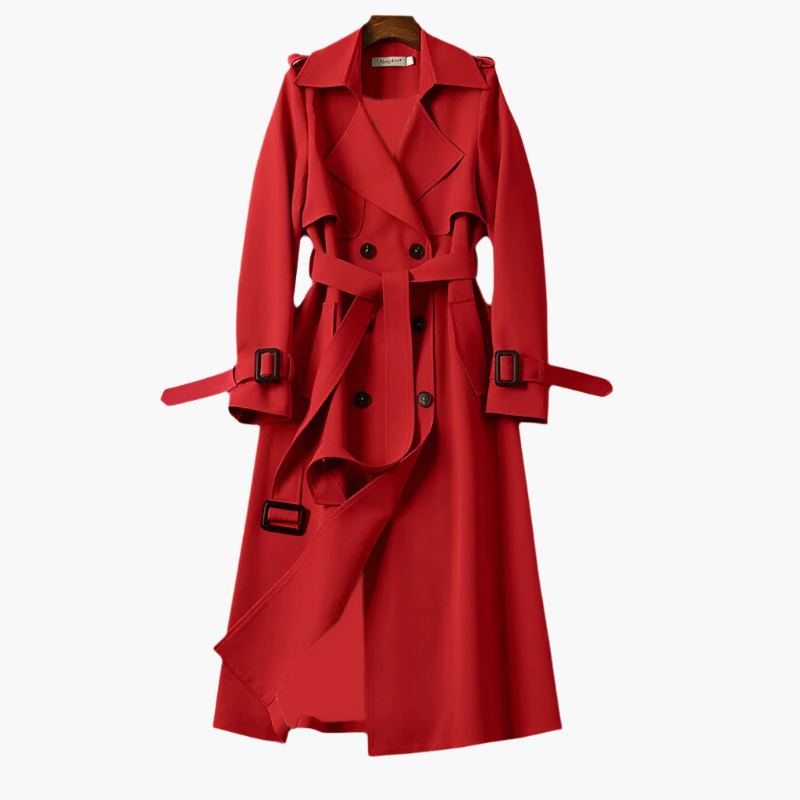 Women's Classic Double-Breasted Trench Coat Elegant Long Belted Overcoat