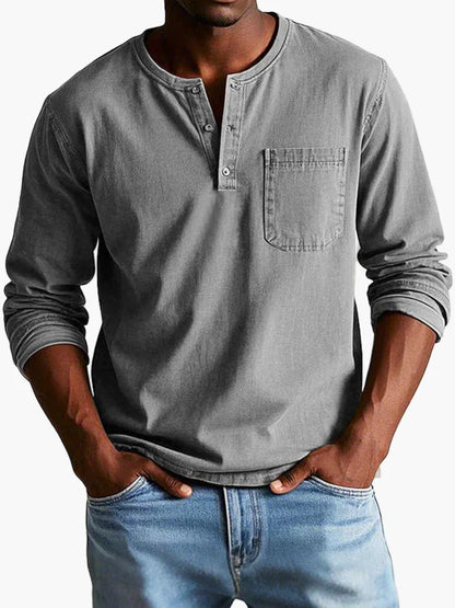 Men's Classic Long Sleeve Henley Shirt – Modern Button Placket & Chest Pocket, Casual Everyday Style