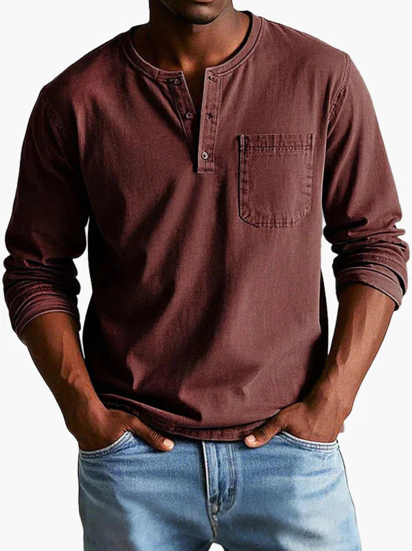 Men's Classic Long Sleeve Henley Shirt – Modern Button Placket & Chest Pocket, Casual Everyday Style