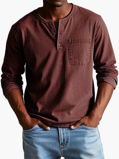 Men's Classic Long Sleeve Henley Shirt – Modern Button Placket & Chest Pocket, Casual Everyday Style