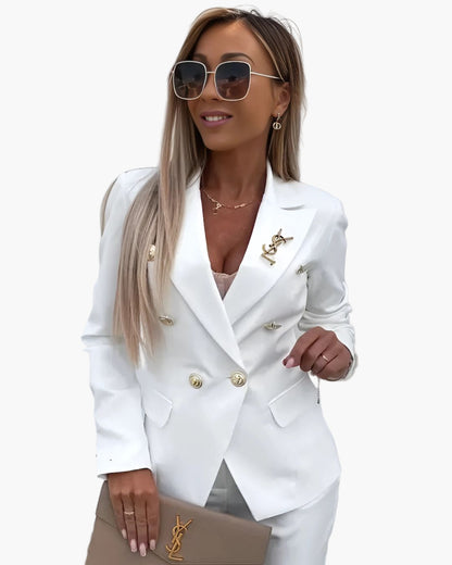 Women's Double-Breasted Business Suit Set – Modern Slim Fit Blazer & Pants for Office and Events