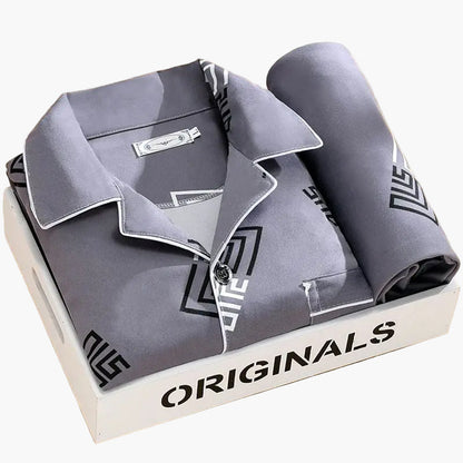 Men's Classic Wheat Print Pajama Set, Long Sleeve Loungewear, Stylish Sleepwear for Home Comfort