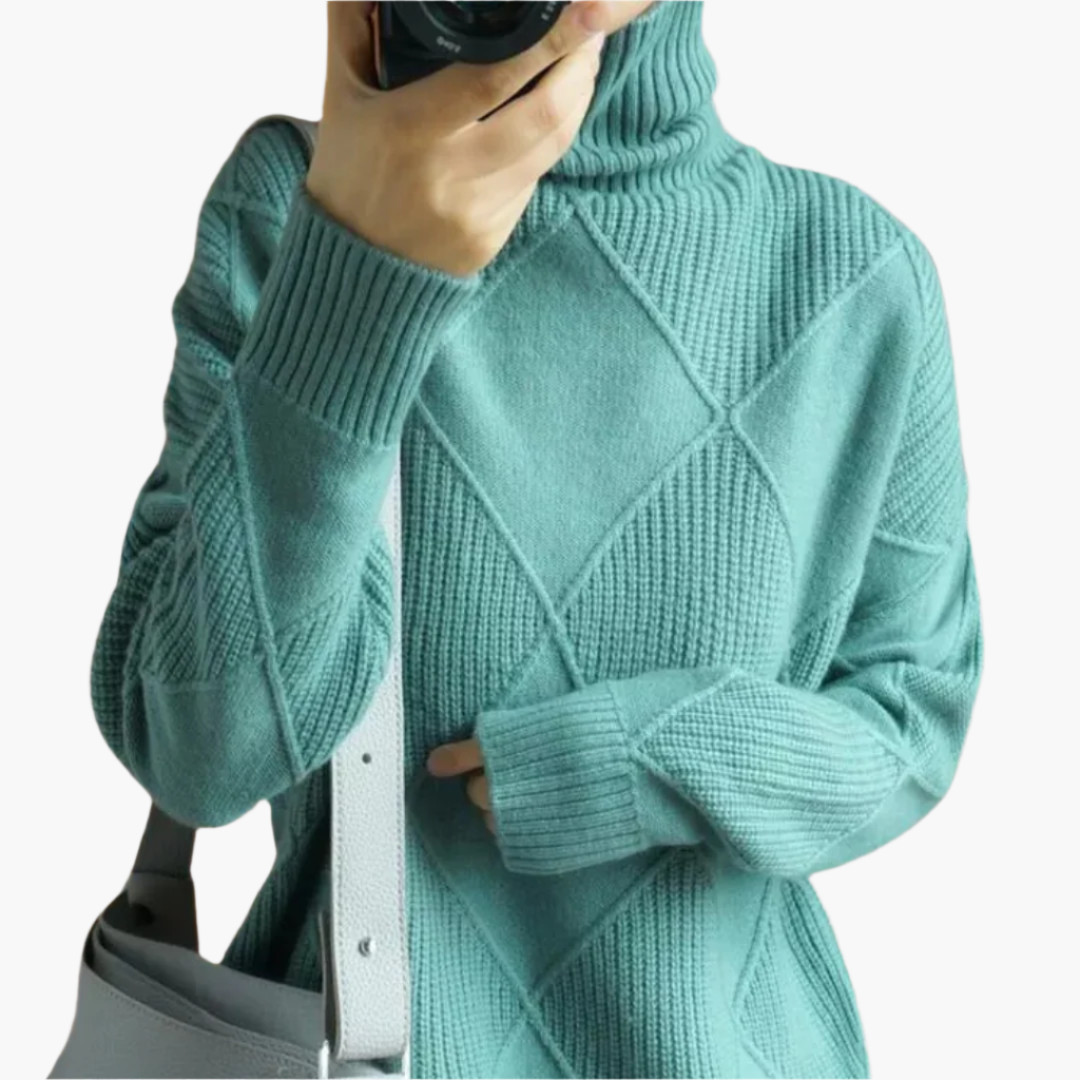Women's Diamond Pattern Knit Sweater Casual Pullover for Everyday Style