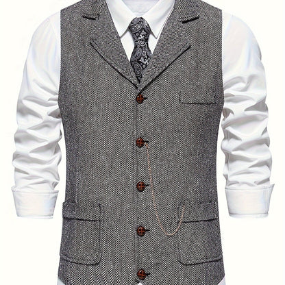 Men's Vintage Herringbone Suit Vest – Classic Formal Business Waistcoat