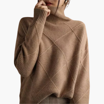 Women's Diamond Pattern Knit Sweater Casual Pullover for Everyday Style