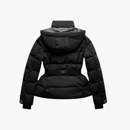 Women's Belted Puffer Jacket with Removable Shoulder Flap – Stylish Winter Outerwear