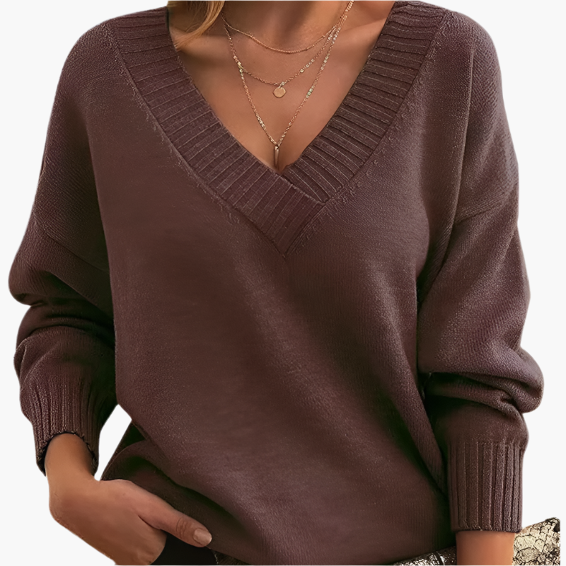 Women's Classic V-Neck Knit Sweater – Relaxed Fit, Long Sleeve, Everyday Style