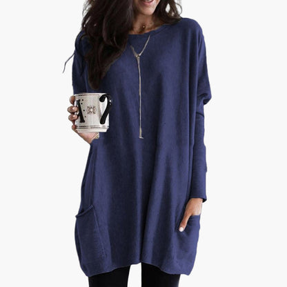 Women's Casual Long Pullover Sweater with Pockets, Relaxed Fit, Cozy Everyday Tunic Top