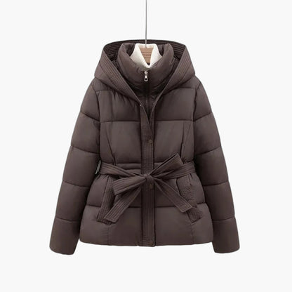 Women's Winter Puffer Jacket with Belt – Stylish Hooded Quilted Coat for Cold Weather