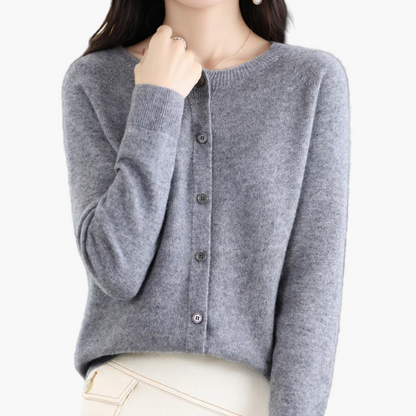 Women's Classic Button-Up Cardigan Sweater with Crew Neck – Elegant Everyday Layer for Work and Casual