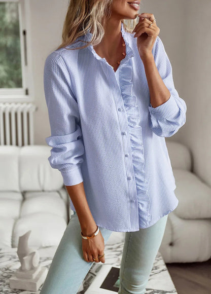 Women's Ruffle Button-Down Blouse Elegant Casual Office Style