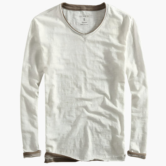 Men's Vintage Fit Long Sleeve Layered Look V-Neck Shirt Casual Basic Top