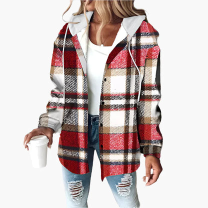 Women's Plaid Hooded Casual Button-Up Jacket - Trendy Layered Street Style