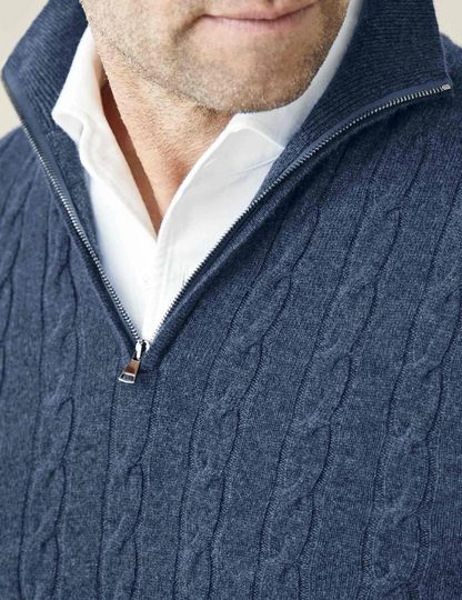 Men's Classic Cable Knit Quarter-Zip Sweater – Timeless Business & Casual Style