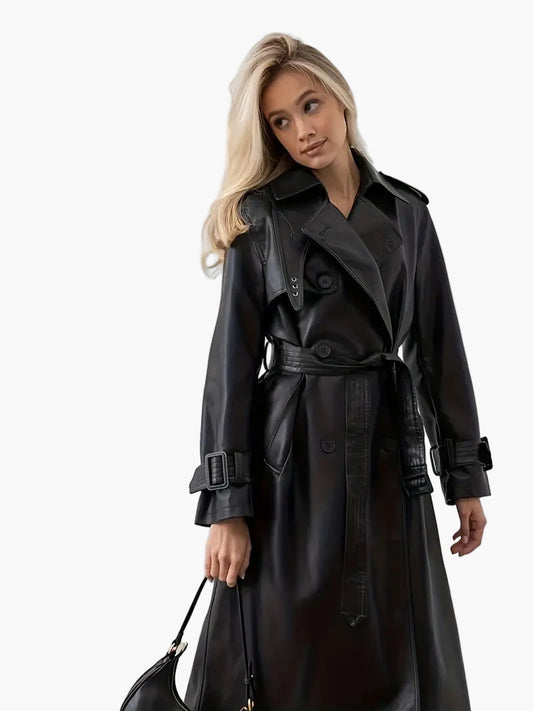 Women's Classic Long Trench Coat – Elegant Double-Breasted Belted Overcoat for Everyday, Office, and Evening Wear