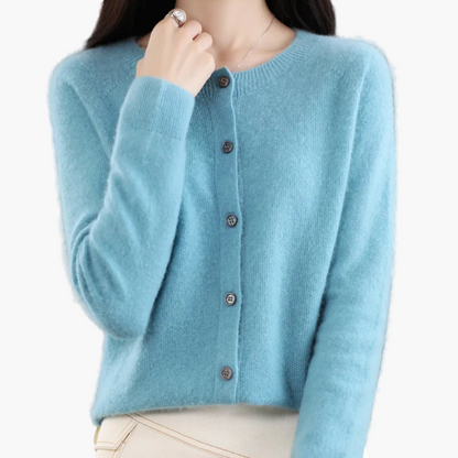 Women's Classic Button-Up Cardigan Sweater with Crew Neck – Elegant Everyday Layer for Work and Casual