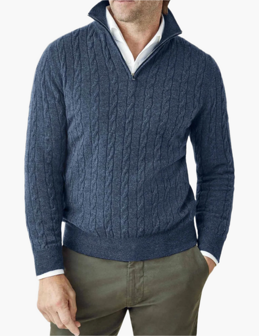 Men's Classic Cable Knit Quarter-Zip Sweater – Timeless Business & Casual Style