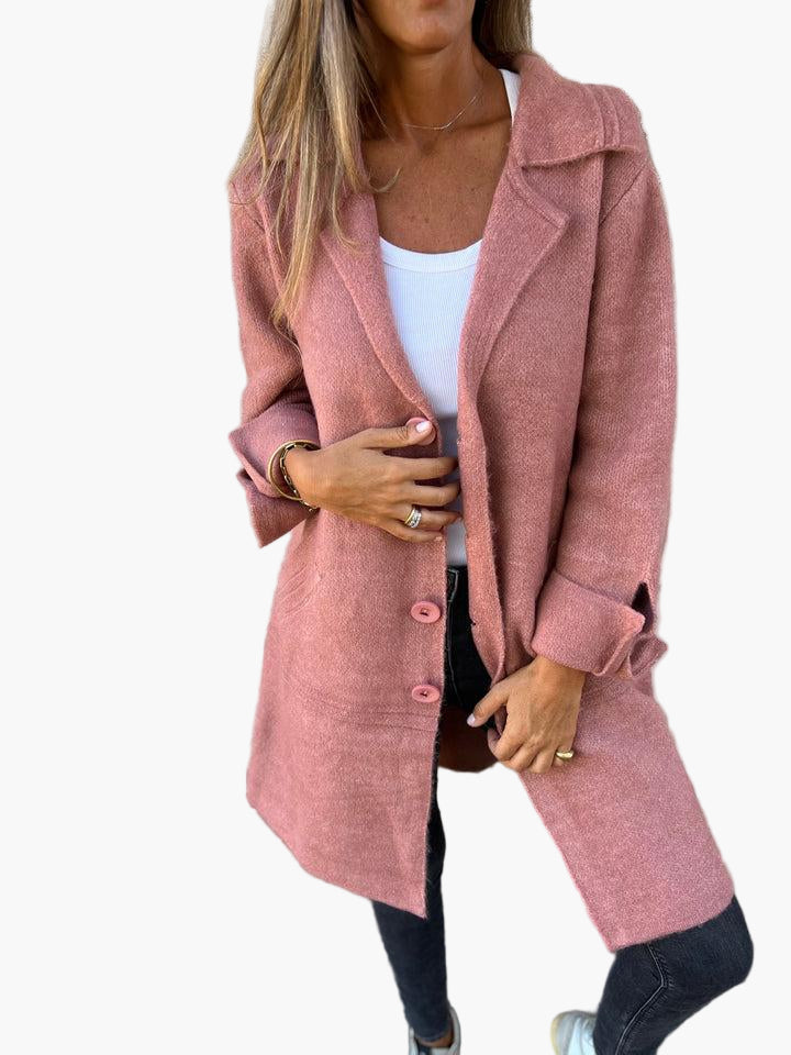 Women's Casual Long Lapel Coat with Turn-Up Sleeves – Trendy Everyday Outerwear