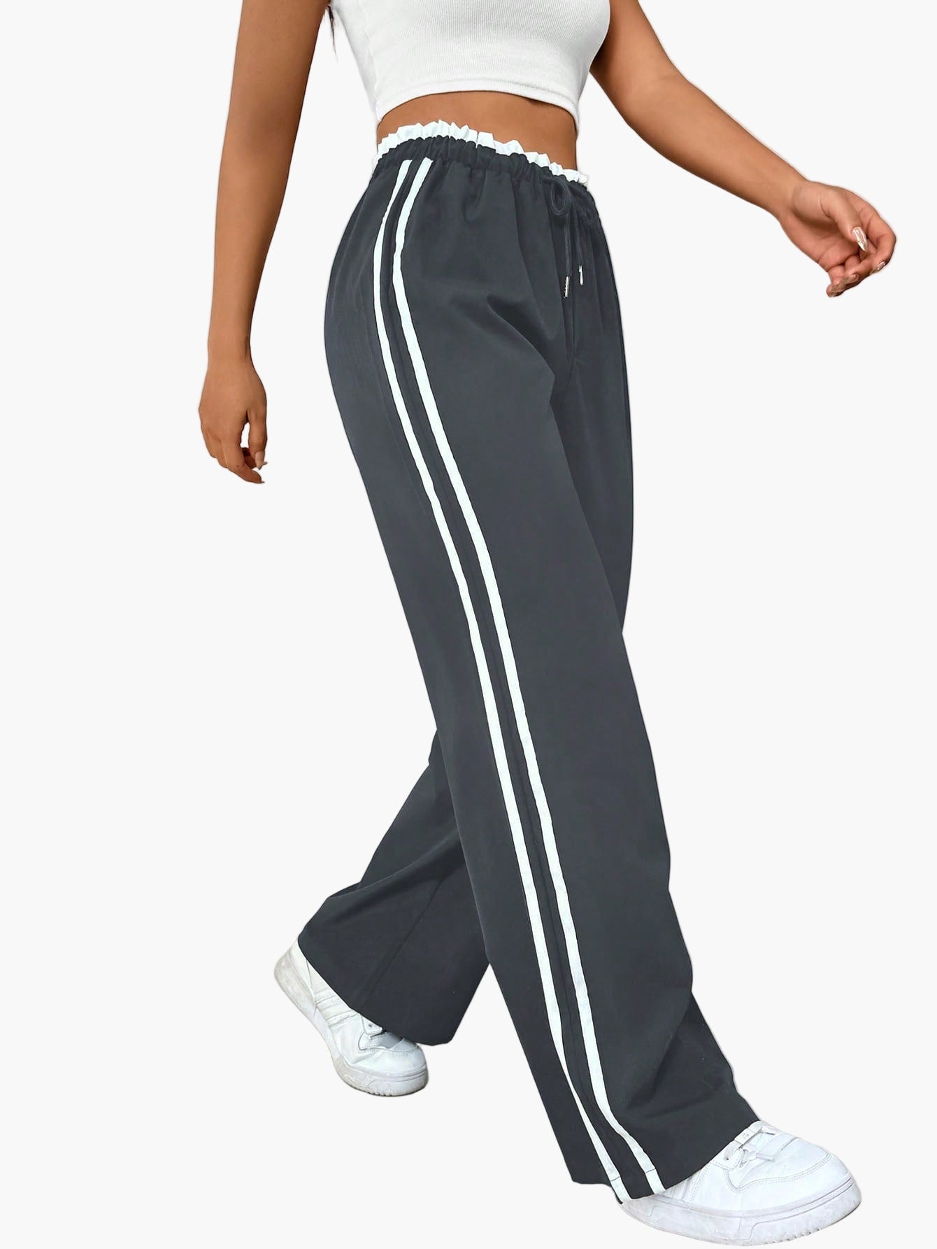 Women's Wide-Leg Sporty Stripe Casual Pants - Relaxed Fit Streetstyle Athletic Trousers