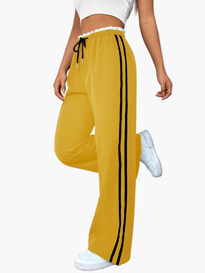 Women's Wide-Leg Sporty Stripe Casual Pants - Relaxed Fit Streetstyle Athletic Trousers