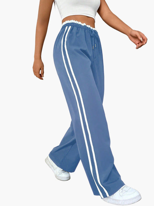 Women's Wide-Leg Sporty Stripe Casual Pants - Relaxed Fit Streetstyle Athletic Trousers