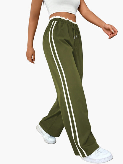 Women's Wide-Leg Sporty Stripe Casual Pants - Relaxed Fit Streetstyle Athletic Trousers