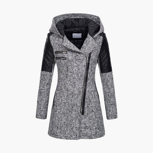 Women's Urban Hooded Winter Coat – Asymmetrical Zip, Quilted Shoulder, Stylish Everyday Outerwear