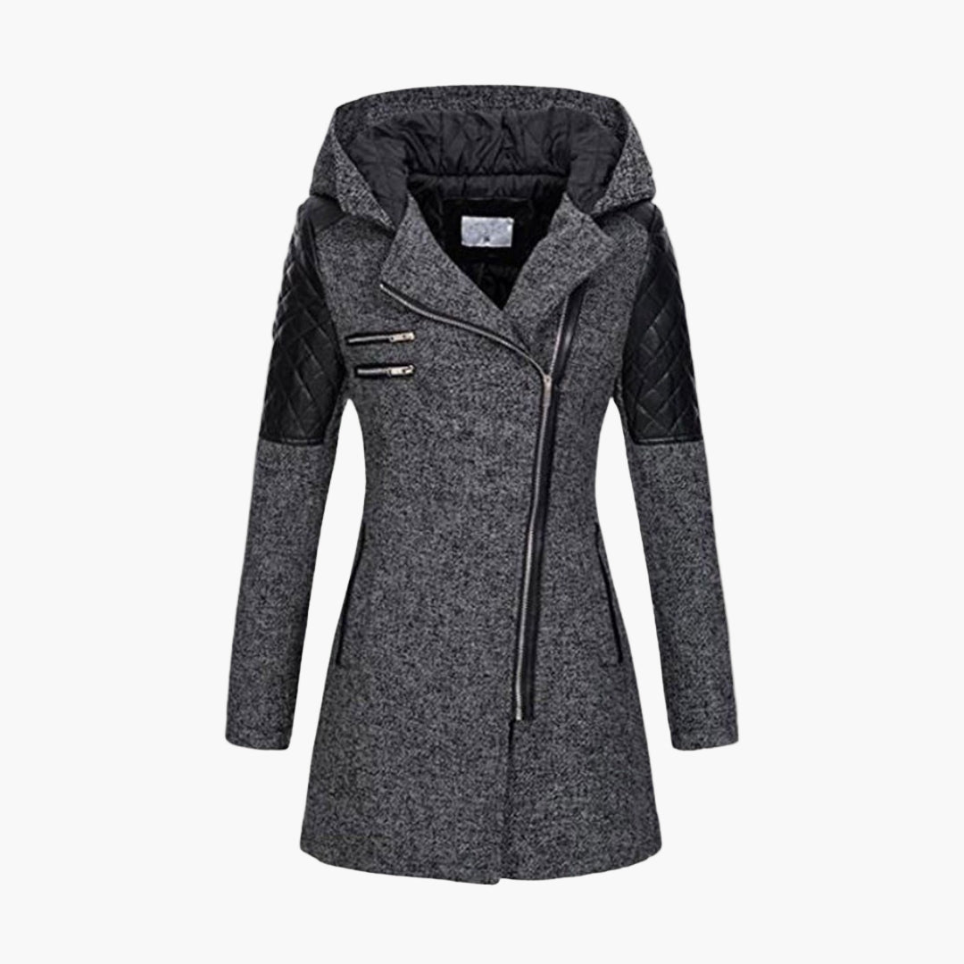 Women's Urban Hooded Winter Coat – Asymmetrical Zip, Quilted Shoulder, Stylish Everyday Outerwear