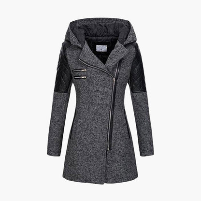 Women's Urban Hooded Winter Coat – Asymmetrical Zip, Quilted Shoulder, Stylish Everyday Outerwear