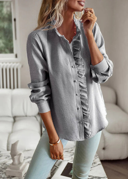 Women's Ruffle Button-Down Blouse Elegant Casual Office Style