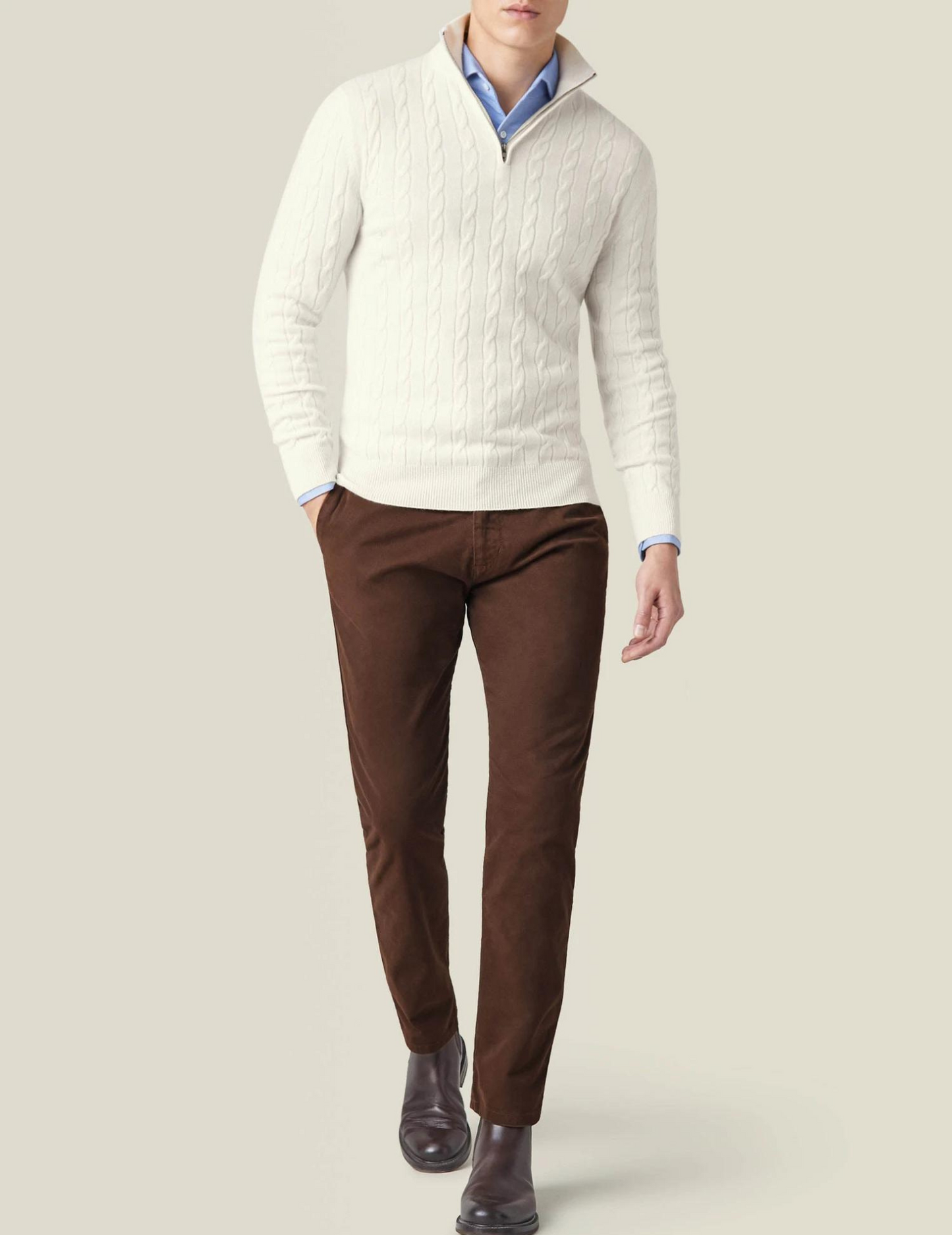 Men's Classic Cable Knit Quarter-Zip Sweater – Timeless Business & Casual Style