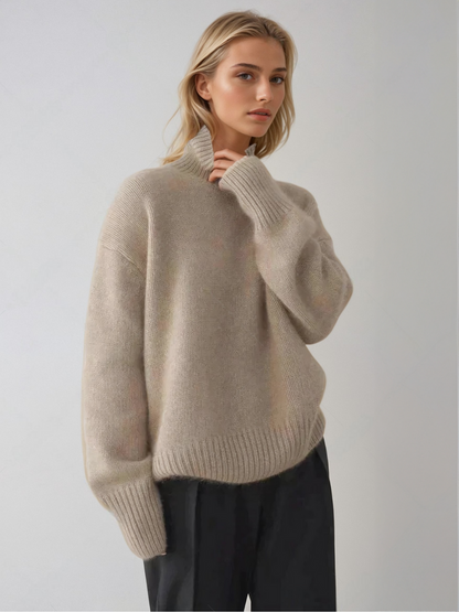 Women's Minimalist Turtleneck Oversized Sweater – Modern Casual Style