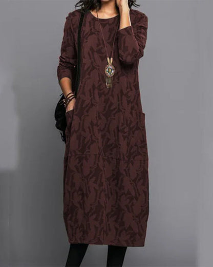 Women's Casual Long Sleeve Relaxed Fit Everyday Dress with Pockets