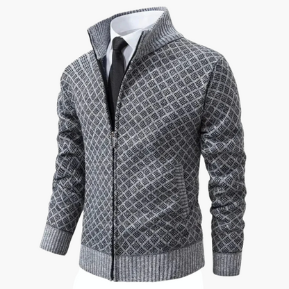 Men's Elegant Knitted Zip-Up Cardigan Jacket for Business and Casual
