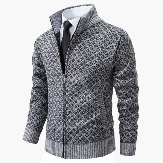 Men's Elegant Knitted Zip-Up Cardigan Jacket for Business and Casual