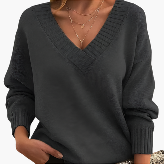 Women's Classic V-Neck Knit Sweater – Relaxed Fit, Long Sleeve, Everyday Style