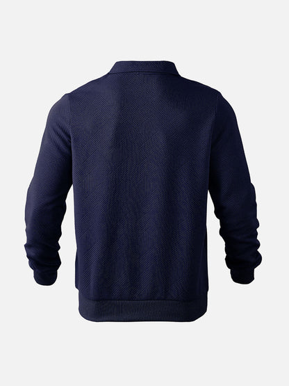 Men's Half-Zip Pullover Sweater with Patterned Texture, Smart-Casual Style