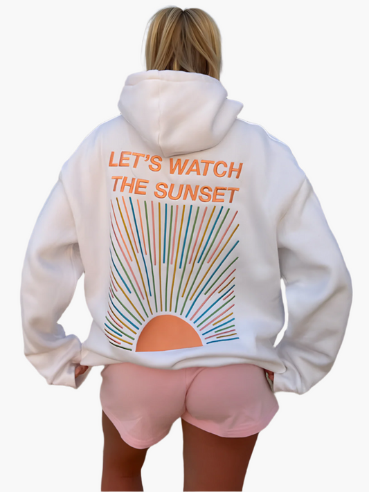Women's Oversized Hoodie with Sunset Print and Slogan – Casual Relaxed Fit Pullover