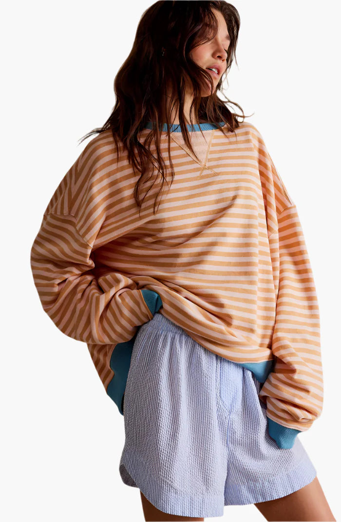Women's Oversized Striped Pullover Casual Lounge Top