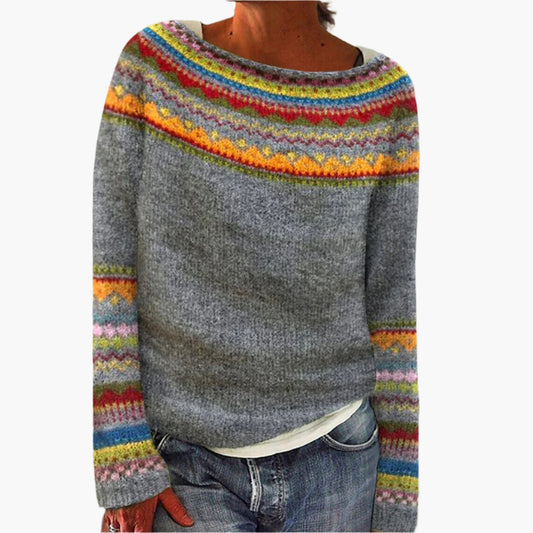 Women's Retro Boho Knit Pullover Sweater – Casual Fall Style for Everyday Comfort