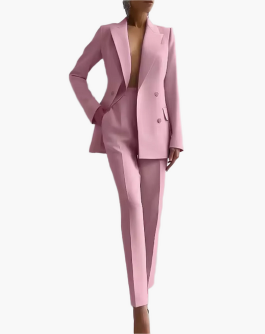 Women's Elegant Double-Breasted Blazer Suit Set for Business and Formal Wear