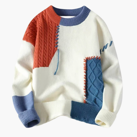 Men's Patchwork Knit Sweater Casual Modern Pullover