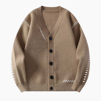 Men's Classic Button-Up Cardigan with Modern Accent Stitching – Versatile Everyday Style